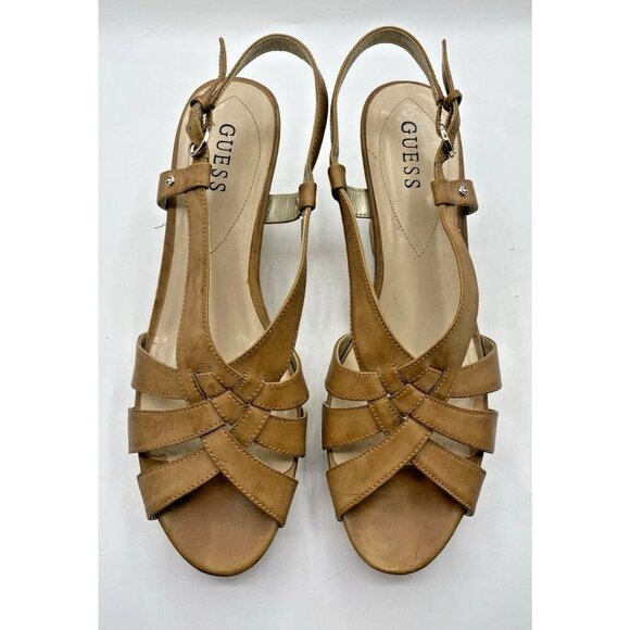 Guess Kayce Faux Leather Cork Platform Wedge Sandals Size 11 Tan Nude - Picture 9 of 16